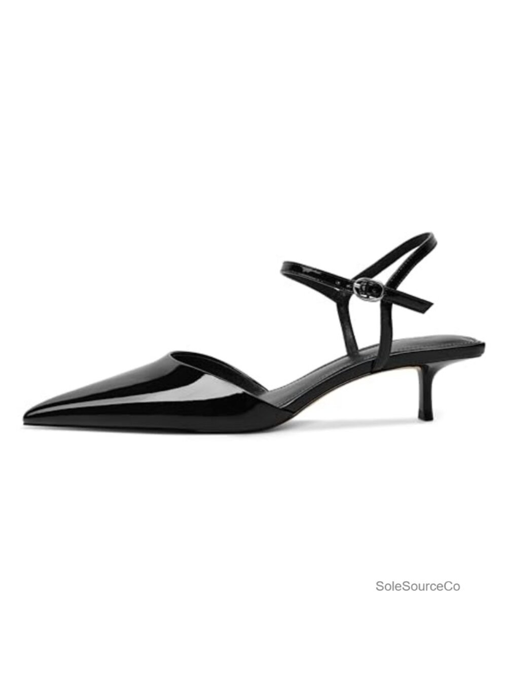 Kitten Heels Pointed Toe Ankle Strap Slingback Low Heel Pumps Dressy